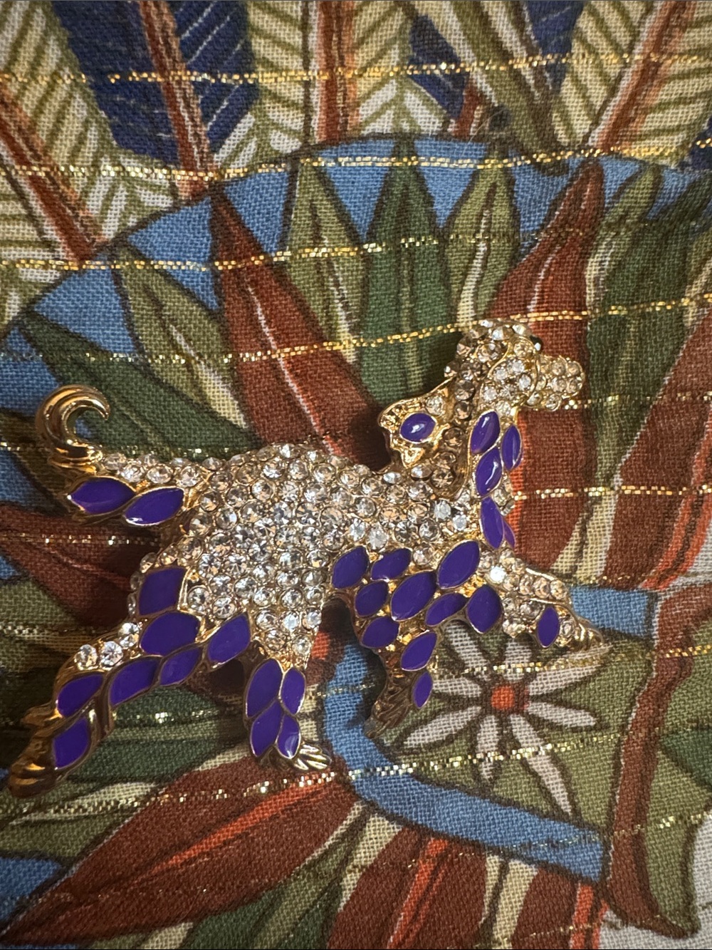 Gold-Tone Crystal and Purple Enamel Dog Brooch - Women's Accessory